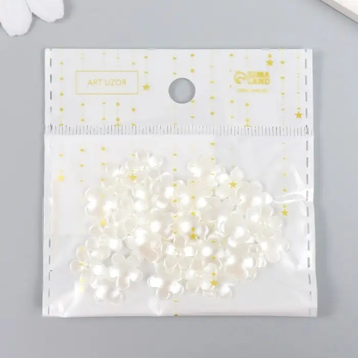 Декор для творчества пластик "Цветочек" жемчужный набор 35 шт 0,9х0,9 см