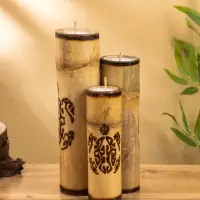 Свеча в бамбуке тройная &laquo;Экзотика&raquo;, 13&times;15&times;30 см, 100 мл, бежевая