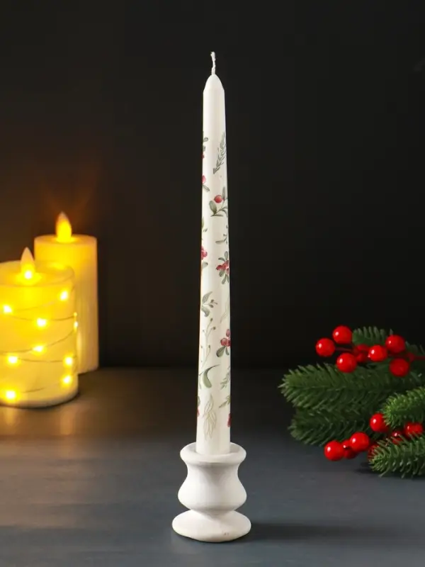 Свеча античная новогодняя 255х22 мм с декором, зимняя