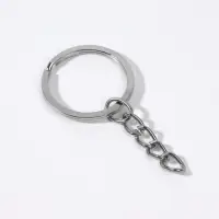 Основа для брелока, с цепочкой, плоская, d = 25 мм, 10 шт, цвет серебряный