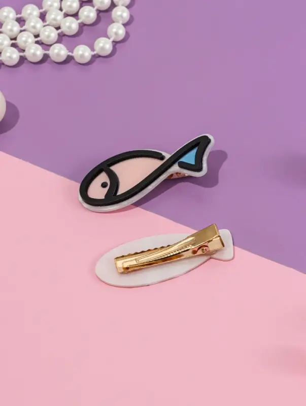 Зажим для волос "Мультизаврик" (набор 2 шт) рыбки крестики, 5,5 см