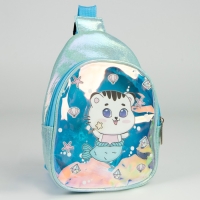 Сумка детская через плечо Котик-русалка на молнии, цвет голубой