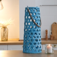 Подсвечник дерево "Фонарик. Звёздное плетение" голубой 51х16х16 см