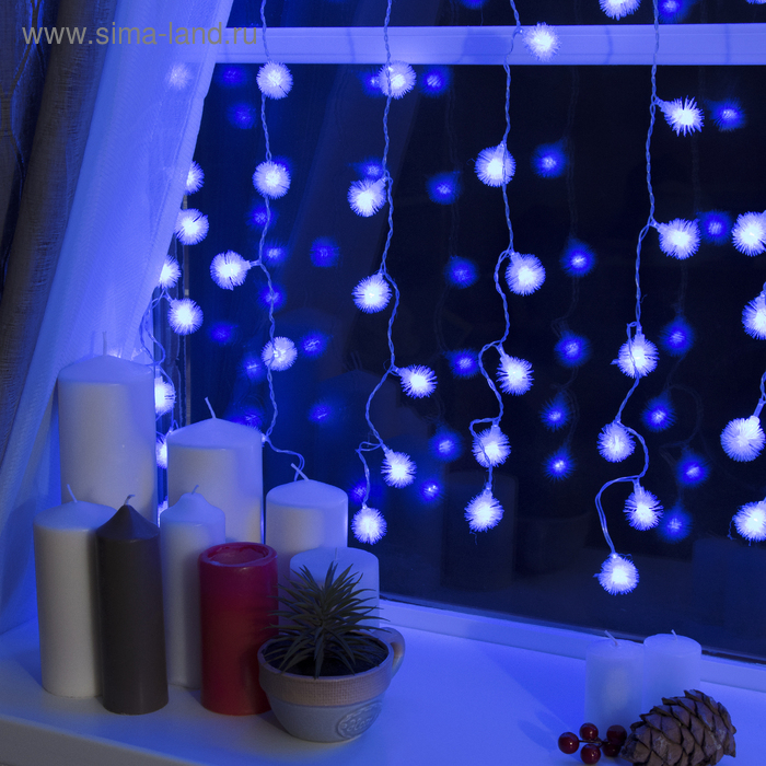 Гирлянда &laquo;Занавес&raquo; 2 &times; 1.5 м с насадками &laquo;Ёжики&raquo;, IP20, прозрачная нить, 360 LED, свечение синее, 8 режимов, 220 В