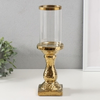 Подсвечник керамика, стекло на 1 свечу "Монти" d=7,5 см золото 9х9х31,5 см