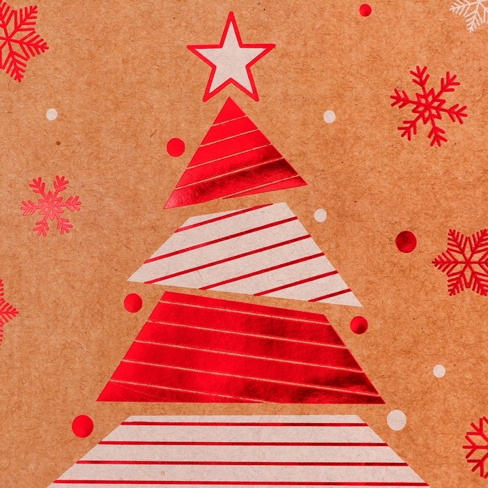 Пакет крафт с тиснением, Пакет крафт с тиснением, "Ёлка" круглая ручка, 33 х 25 х 12 см, 120 г