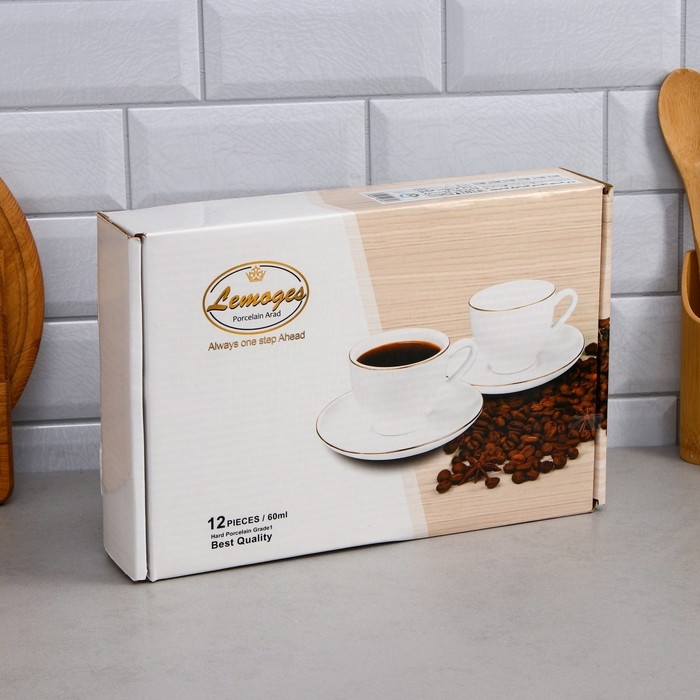 Кофейный набор &laquo;Лимон&raquo;, 12 предметов, 6 чашек 100 мл, фарфор, Иран