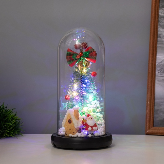 Светильник колба &laquo;Дед мороз и пряничный домик&raquo; 1,5Вт, LED, 3xAAA, черный USB 11х11х21см
