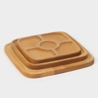 Подарочный набор деревянной посуды Adelica &laquo;Мечта хозяйки&raquo;, доска разделочная d=28 см, блюдо для подачи d=24 см, менажница d=20 см, подставка, берёза