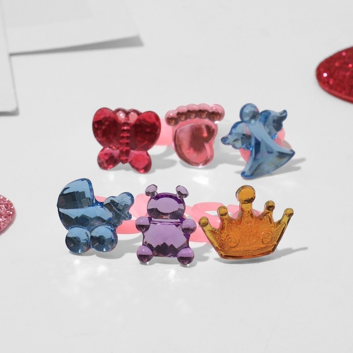 Кольца детские набор 12шт &laquo;Выбражулька&raquo; ассорти воображение, форма МИКС, цвет МИКС, б-р