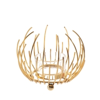 Подсвечник металл, стекло на 1 свечу "Золотой цветок из прутьев" d=4,5 см 12х12х9 см