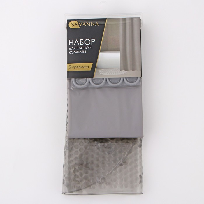 Набор для ванной SAVANNA &laquo;Селест&raquo;: штора 180&times;180 см, ковёр 38&times;69 см, цвет серый