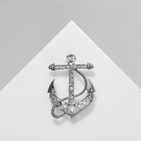 Брошь &laquo;Якорь&raquo; с бусинками, цвет белый в серебре