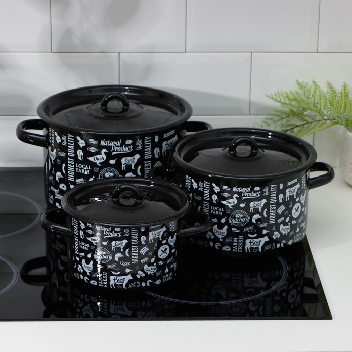 Набор эмалированных кастрюль &laquo;Ферма&raquo;, 3 предмета: 1,5 л, 2,9 л, 4,5 л