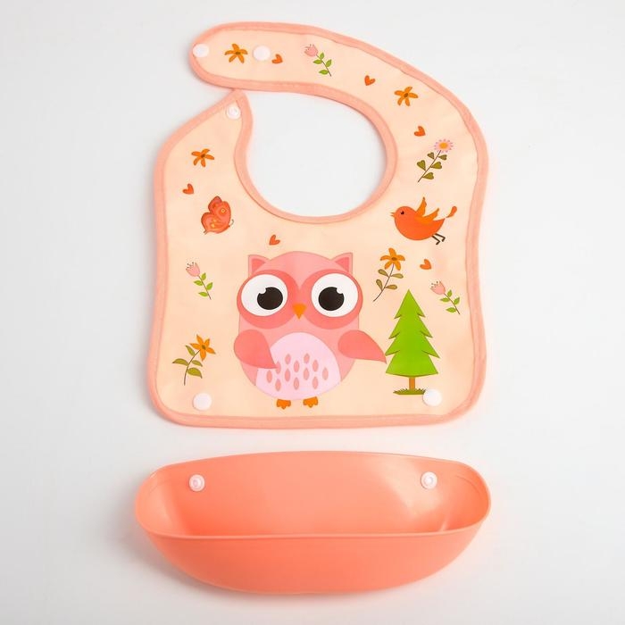 Нагрудник для кормления &laquo;Совушка&raquo; непромокаемый на кнопке, с супер-карманом