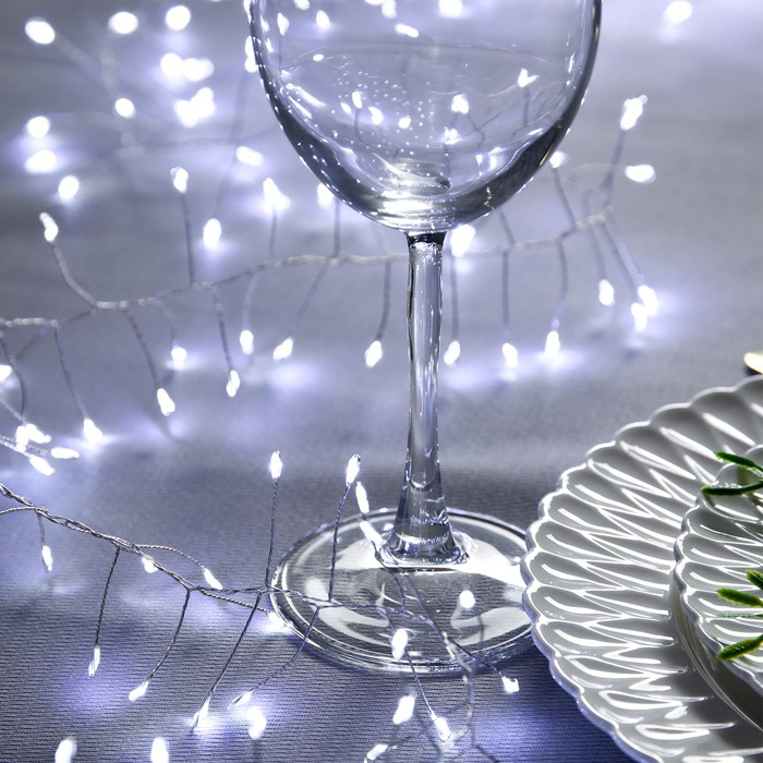 Гирлянда &laquo;Мишура&raquo; 2 м роса, IP20, серебристая нить, 200 LED, свечение белое, 12 В