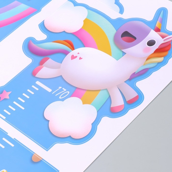 Наклейка пластик интерьерная цветная ростомер Наклейка пластик интерьерная цветная ростомер "Единорог на радуге" 50x70 см