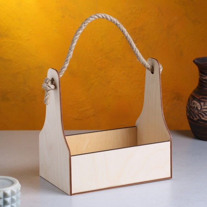 Кашпо деревянное 20×12.5×20 см Стелла Моно, ручка верёвка, натуральный Дарим Красиво Кашпо деревянное 20×12.5×20 см Стелла Моно, ручка верёвка, натуральный Дарим Красиво