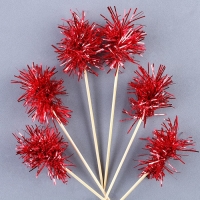 Шпажка для канапе &laquo;Пушистик&raquo;, в наборе 6 штук, цвет красный