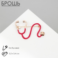 Брошь &laquo;Стетоскоп&raquo; изогнутый, цвет красный в золоте