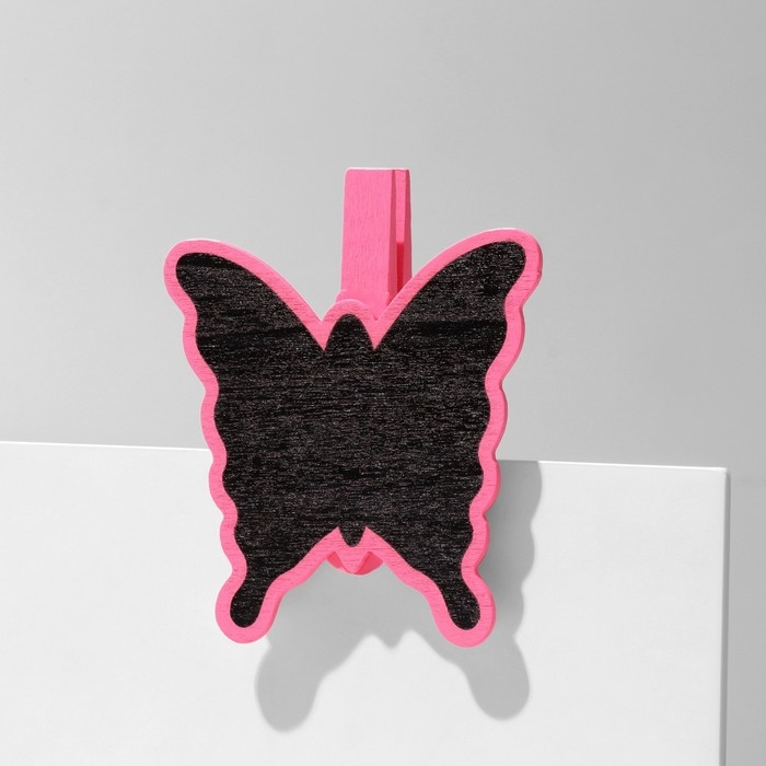 Меловой ценник на прищепке &laquo;Бабочка&raquo;, 2 шт. в наборе, 1,5&times;10&times;8 см, цвет розовый