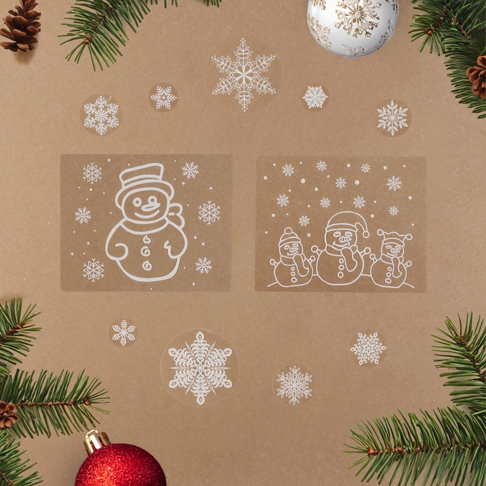 Набор наклеек "Новогодний" снеговички, 34,3 х 35,6 см