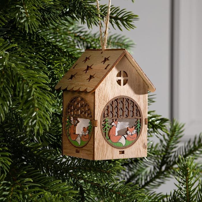 Ёлочная игрушка &laquo;Домик с лисой&raquo;, от батареек, свечение тёплое белое