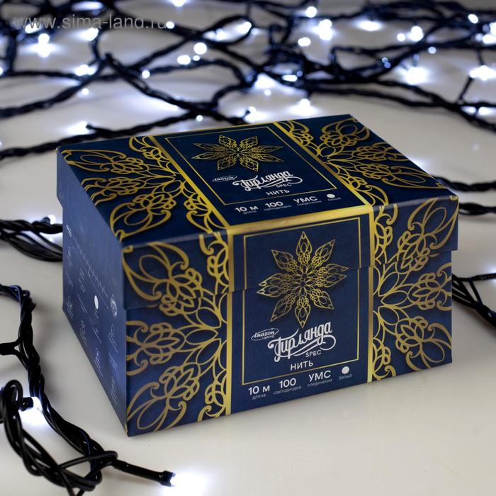 Гирлянда &laquo;Нить&raquo; 10 м, IP44, УМС, тёмная нить, 100 LED, свечение белое, 220 В