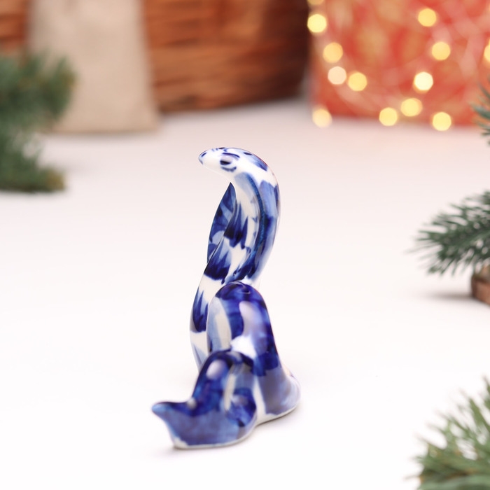 Новый год. Сувенир символ года "Змея", №14, гжель, 7 см