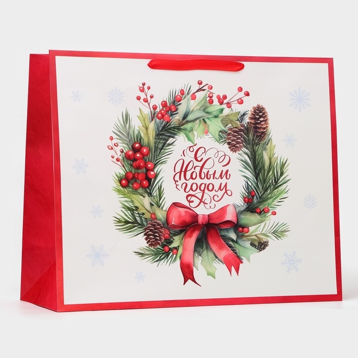 Новый год. Пакет ламинированный горизонтальный "Венок", XL 49 &times; 40 &times; 19 см.