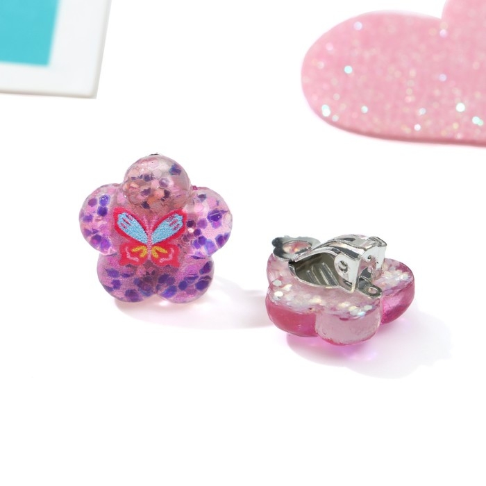 Набор детский «Выбражулька» 3 предмета: клипсы, браслет, кольцо, цветы и бабочки, цветной Набор детский «Выбражулька» 3 предмета: клипсы, браслет, кольцо, цветы и бабочки, цветной