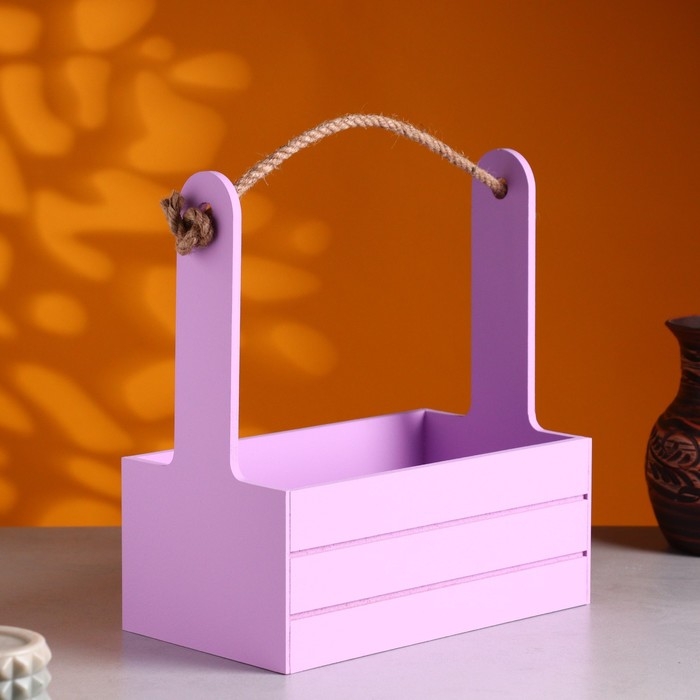 Кашпо деревянное 25.5×15×30 см Кашпо деревянное 25.5×15×30 см "Аром", ручка канат, Сиреневый