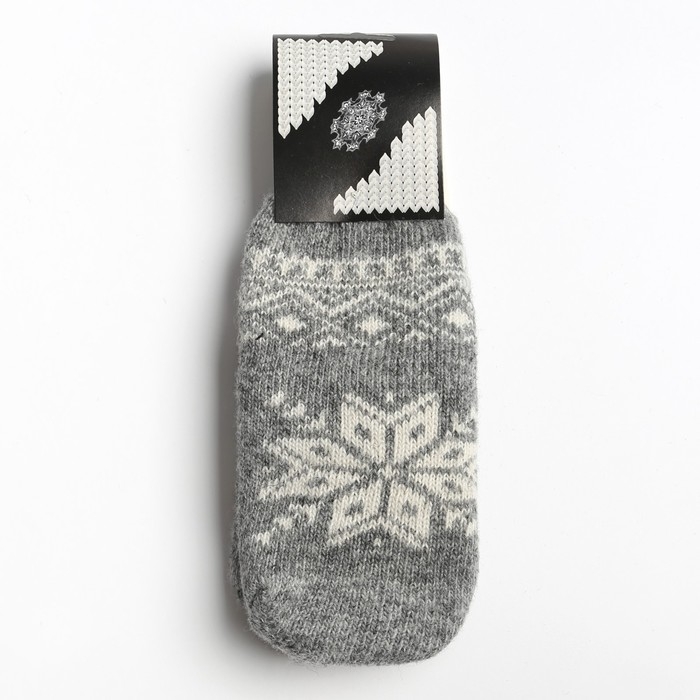 Новый год. Варежки женские шерстяные &laquo;Снежинка&raquo;, цвет светло-серый, размер 20-22