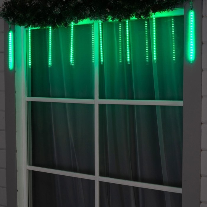 Гирлянда &laquo;Сосульки&raquo; 2.5 &times; 0.3 м, IP65, прозрачная нить, 192 LED, свечение зелёное с эффектом стекания, 12 В
