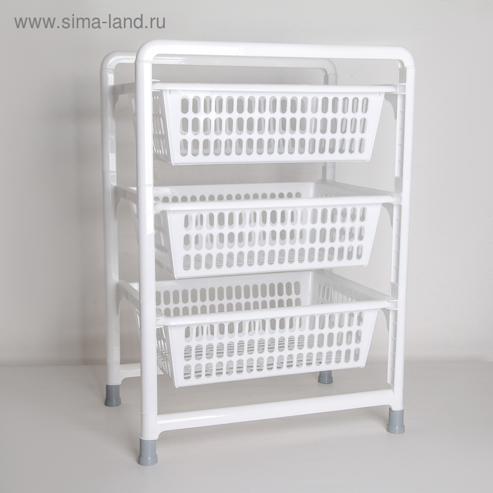 Этажерка напольная, 3-х секционная, с выдвижными лотками, белая