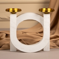 Подсвечник латунь, мрамор &laquo;Камелия&raquo; 19 х 18 х 8 см