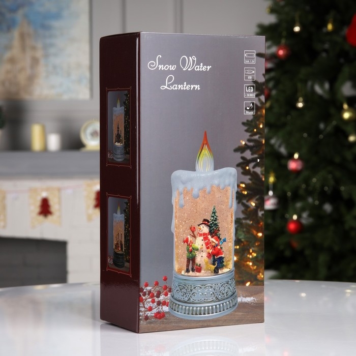 Светодиодная фигура &laquo;Свеча со снеговиком&raquo; 13.8 &times; 30 &times; 8.4 см, пластик, батарейки ААх3 (не в комплекте), USB, свечение тёплое белое