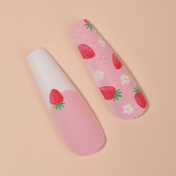 Накладные ногти &laquo;Клубничка&raquo;, 12 шт, с клеевыми пластинами, форма балерина, разноцветные