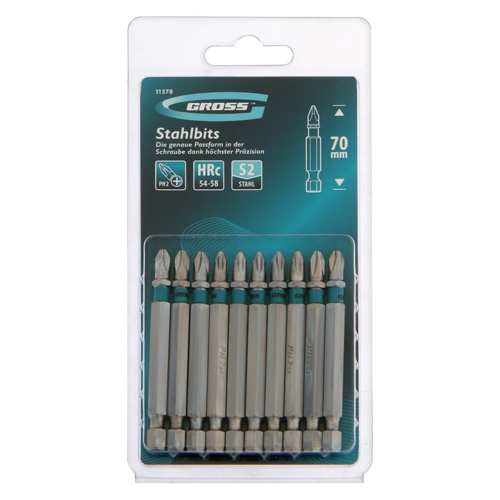 Набор бит GROSS 11378, PH2 х 70 мм, сталь S2, 10 шт. Набор бит GROSS 11378, PH2 х 70 мм, сталь S2, 10 шт.