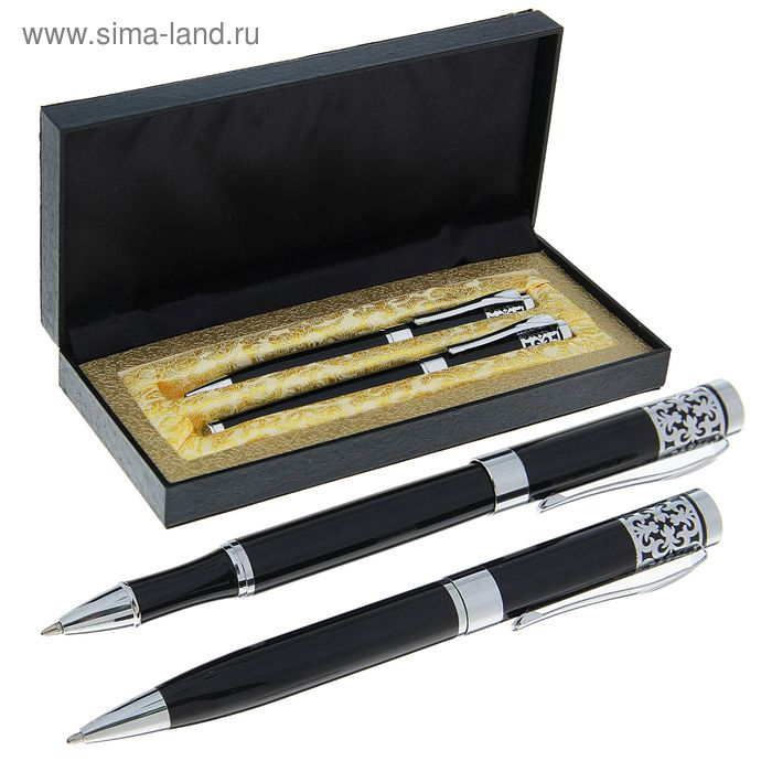 Ручки шариковые подарочные "Гравюра" 2 штуки, в кожзам футляре