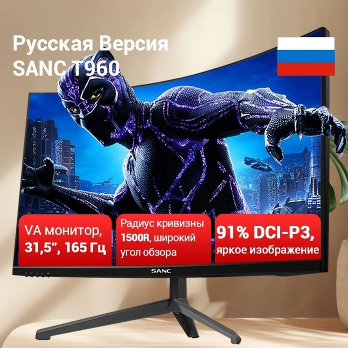 Монитор SANC T960 (T960), 31.5", VA, 1920&times;1080, 165Гц, 6 мс, HDMI, DP, чёрный