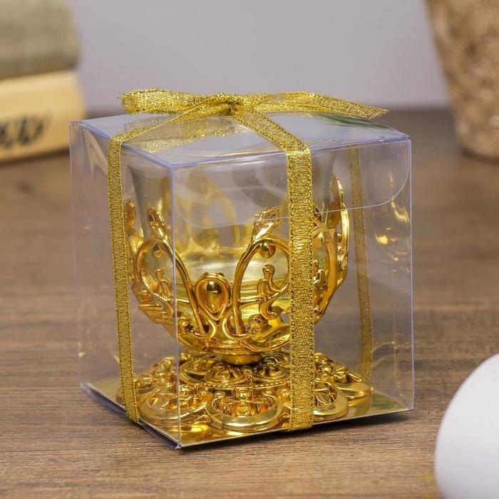 Подсвечник стекло 1 свеча "Узор", цвет золотистый