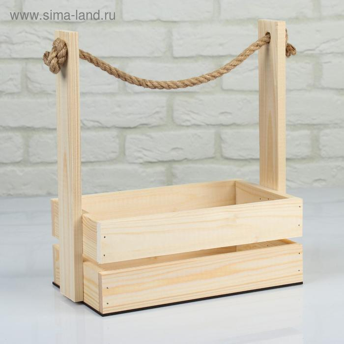 Кашпо деревянное 28×15×30 см Кашпо деревянное 28×15×30 см "Аром", ручка канат, натуральная сосна