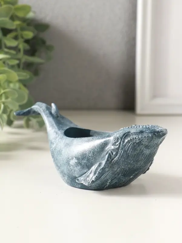 Подставка для мелочей "Кит" 6х14х5 см, гипс, серо-голубой