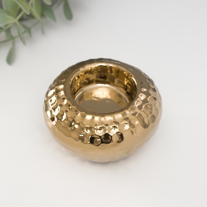 Подсвечник керамика на 1 свечу Подсвечник керамика на 1 свечу "Капли дождя на шаре" d=4 см золото 8х8х5 см
