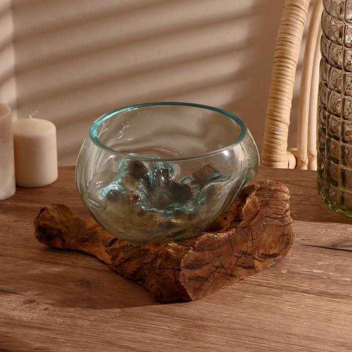 Вазон стекло на дереве "Забота" 20х25х25 см, МИКС