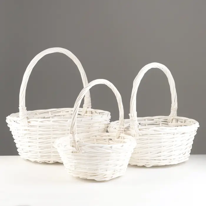 Набор корзин из 3 шт, 38х38х17х 41, 32х32х15х36, 26х26х13х31, белый, ива