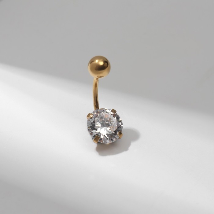 Пирсинг в пупок &laquo;Банан&raquo; с цирконом, L=1.9 см, белый в золоте