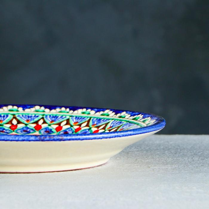 Тарелка Риштанская Керамика "Цветы",  22 см, синяя