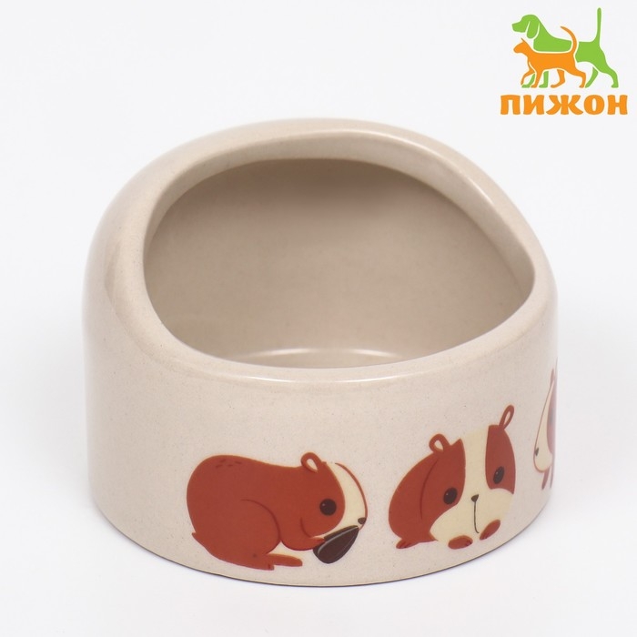 Миска керамическая "Хомячки" 65мл, 6,3 х 4,5 см, бежевая с принтом